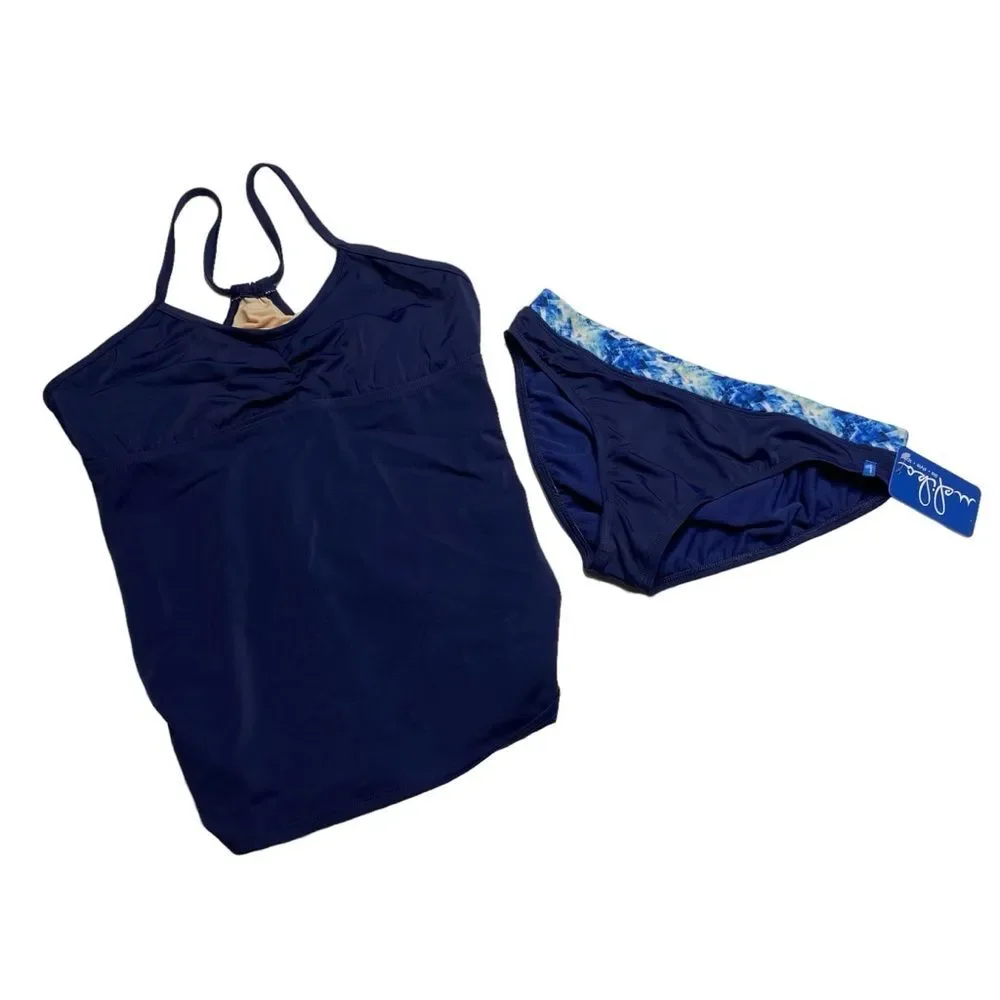 NWT Melika Tankini Top and Bottoms Blue Sz L Made in USA